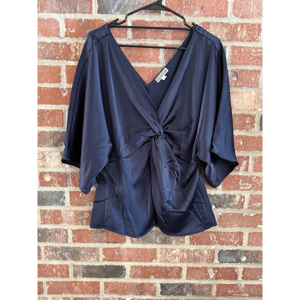 PLEIONE Women Size L Green V Neck Short Sleeve Blouse